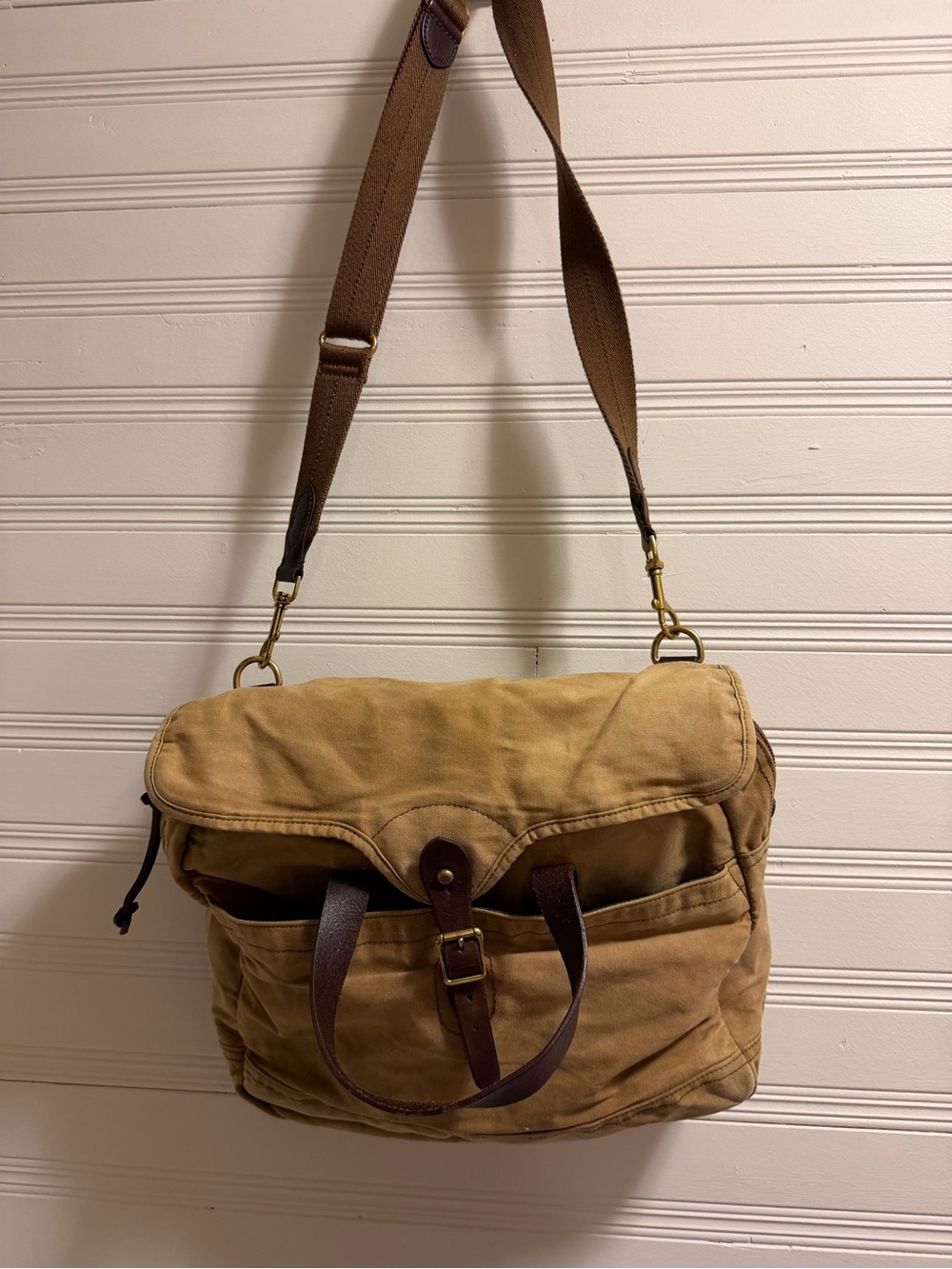 J Crew Abingdon Waxed Canvas Leather Messenger Bag Briefcase Weekender